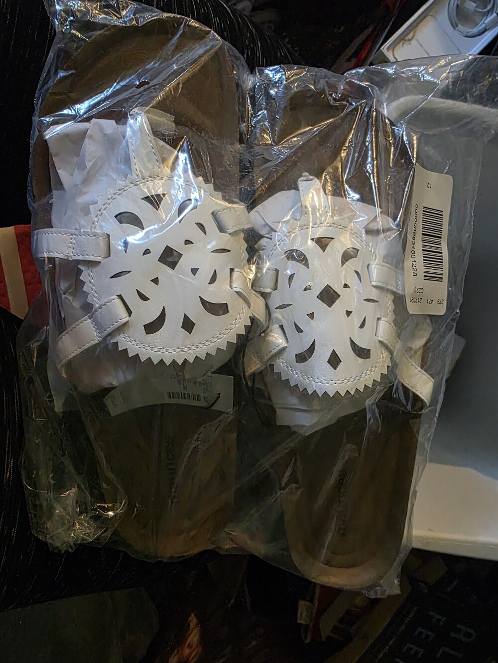Womens White Cutout Leather Sandals